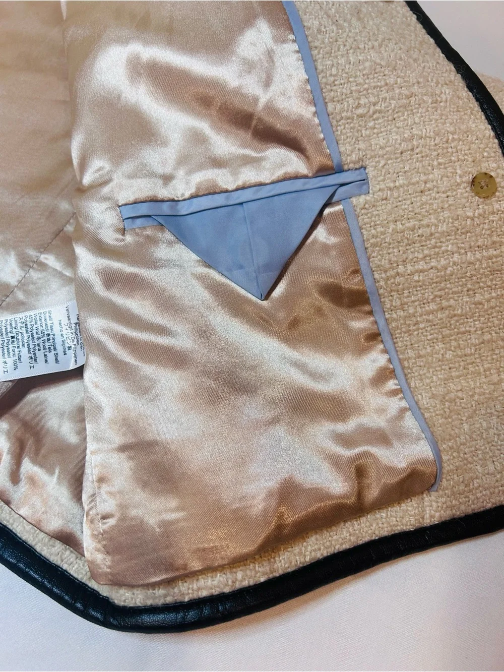 J. Crew Cream Bouclé Jacket with Black Trim and Gold Buttons